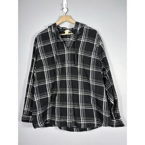 Duluth Trading Co Hooded Cotton Plaid Casual Button Up Shirt Mens Size XXL